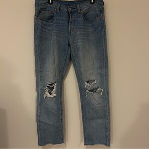 Levi's 501 Jeans Slim Taper Men's 30 W 28 L 100% Cotton Denim Distressed Blue